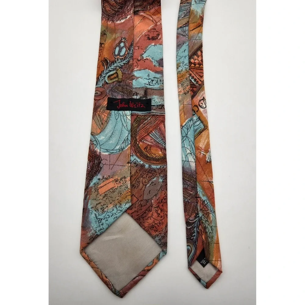 John Weitz Tie Mens Vintage Abstract Travel Map USA Rayon Novelty‎
